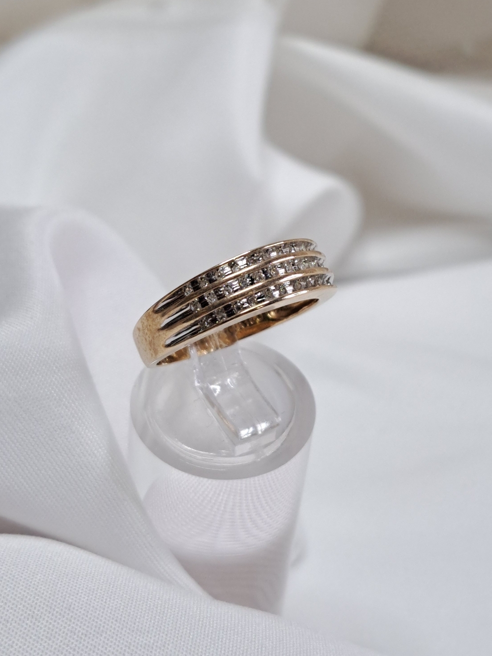 10K SOLID GOLD LADIES THREE ROW 1/4 CT. ROUND DIAMOND 6MM WEDDING BAND SIZE 7